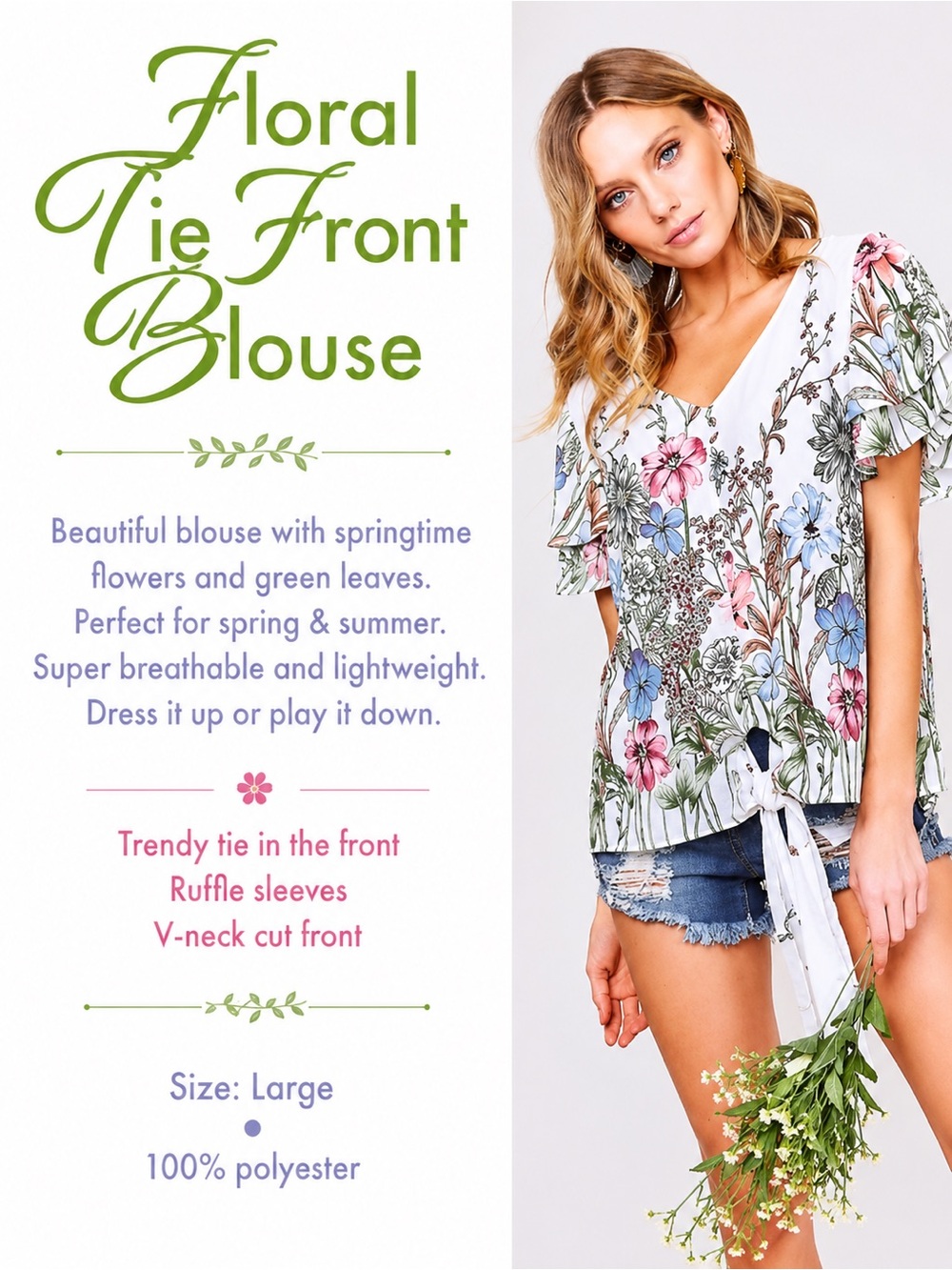 Floral Tie Front Blouse